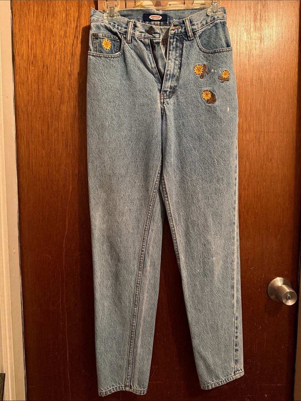 Vintage 80’s Jordache Light Blue High-Rise Jeans with Yellow Daisy Embroidery